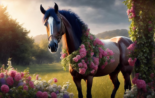 Cavallo con fiori