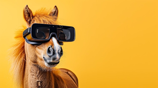 cavallo con visione realtà virtuale occhiali da sole sfondo solido