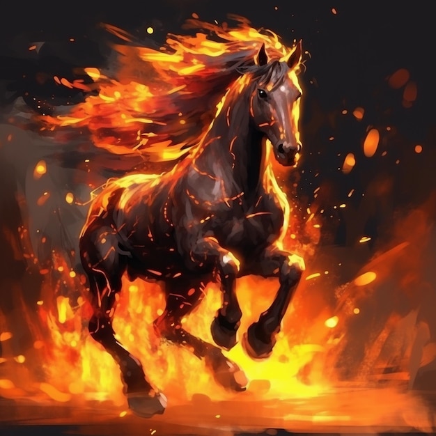 cavallo con zoccoli di fuoco