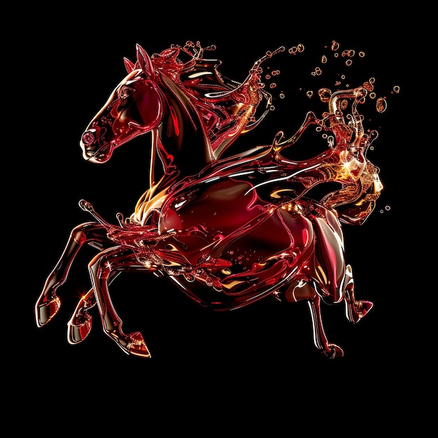 Cavallo formato in vino swirling rosso profondo liquido trasparente Wi sfondo arte Y2K concetto luminoso