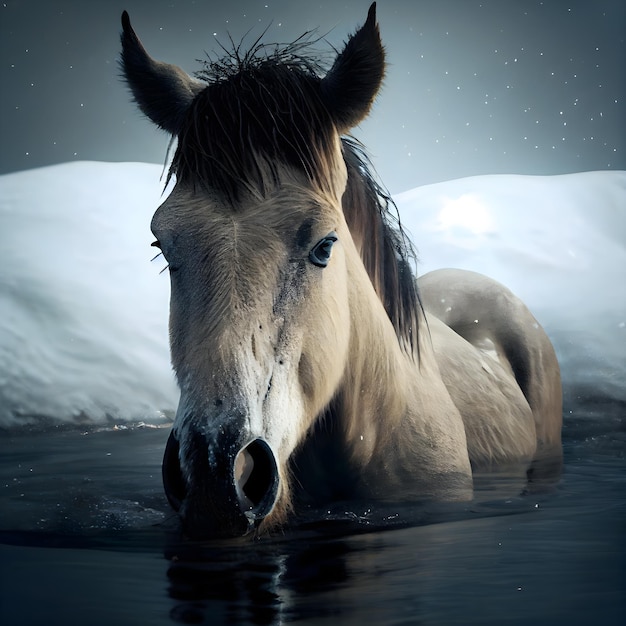 Cavallo in acqua Paesaggio invernale Tonica immagine