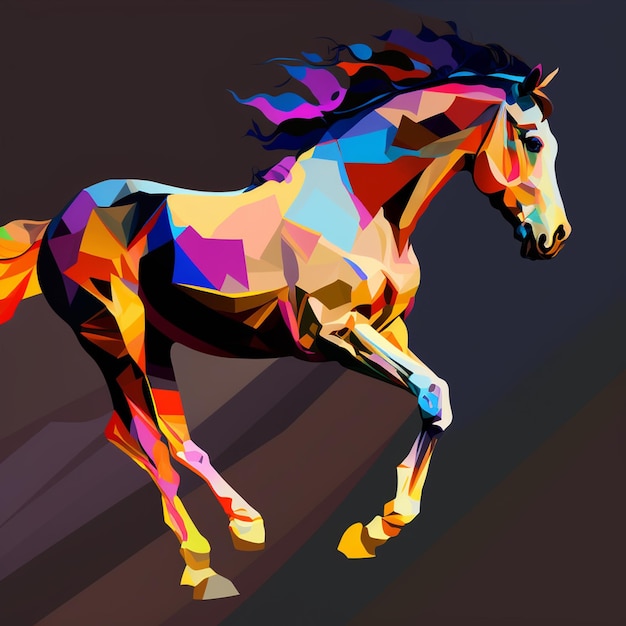 Cavallo in corsa disegnato utilizzando l'illustrazione vettoriale pop art in stile WPAP