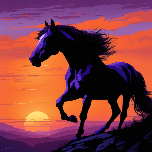 cavallo in corsa sullo sfondo del tramonto cavallo in corrida sullo sfonto del tramonto