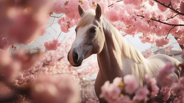 Cavallo in fiori di magnolia