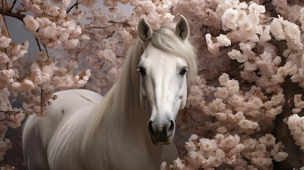 Cavallo in fiori di magnolia