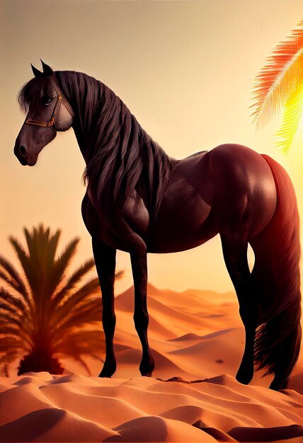Cavallo in natura Paesaggio sullo sfondo del deserto Potenza del cavallo La mia collezione Illustrazione per i supporti di stampa di giochi di cartoni animati pubblicitari