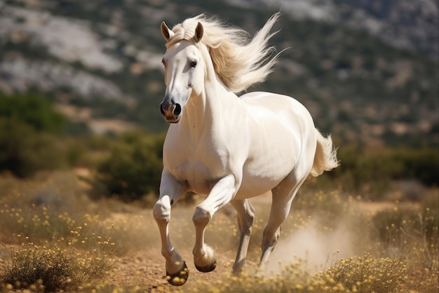 Cavallo lusitano Un cavallo bello e maestoso che cammina libero e sano in un campo