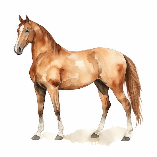Cavallo Marrone Disegnato A Mano Con Sfondo Bianco