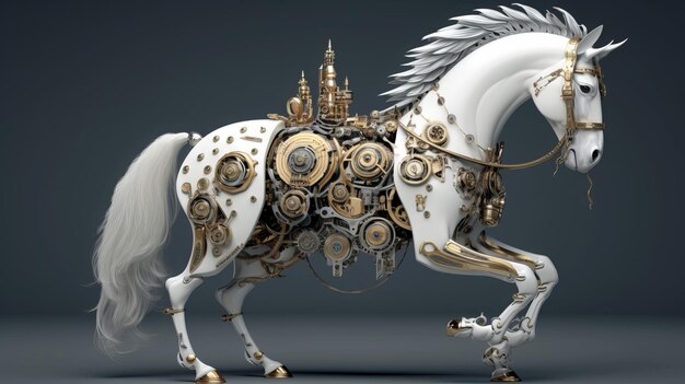 Cavallo Mustang Steampunk bianco