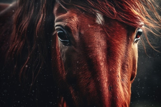 Cavallo rosso che guarda da vicino ai generato