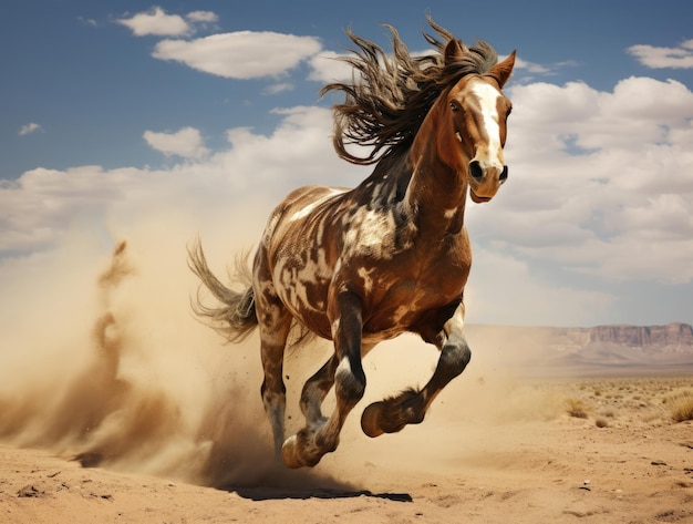 Cavallo selvaggio al galoppo nel deserto