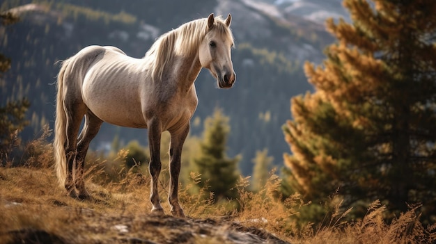 Cavallo selvaggio alpino in natura IA generativa