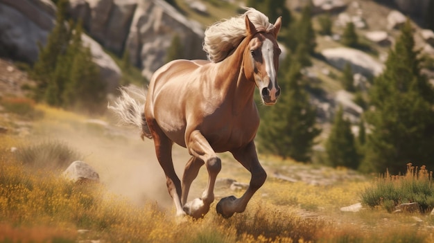 Cavallo selvaggio alpino in natura IA generativa