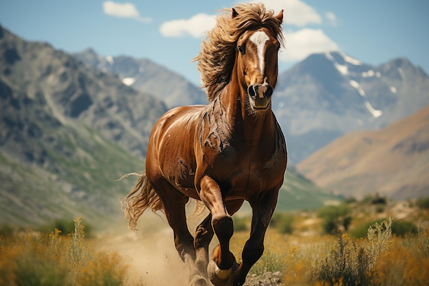 Cavallo selvatico in paesaggio montuoso IA generativa