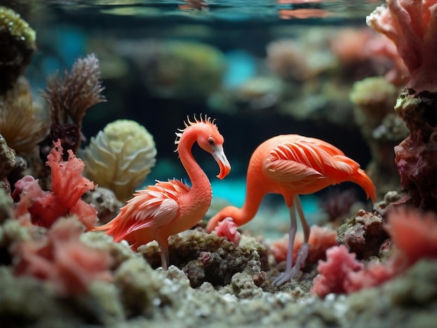 Cavallucci marini, fenicotteri, pesci, stelle marine in coralli viventi, foto del mondo della fauna selvatica