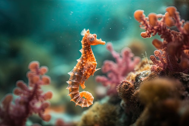 Cavalluccio marino che danza sulla barriera corallina colorata IA generativa