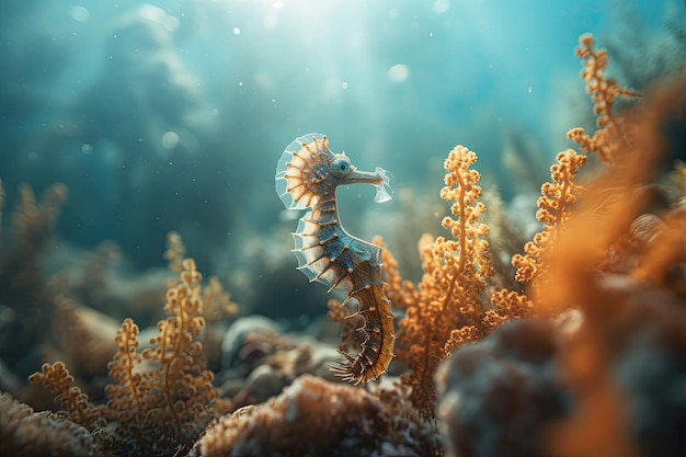 Cavalluccio marino che danza sulla barriera corallina colorata IA generativa