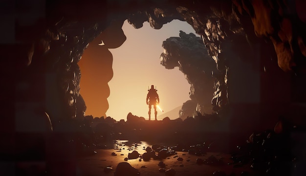 Cave adventure travel man ai generate