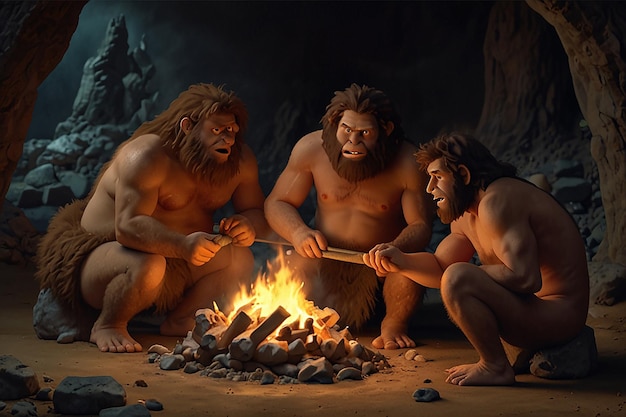 Caveman Culinary Discovery Cartoon Torta di fuoco