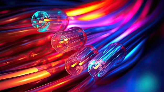 cavi elettrici colorati e fibra ottica led sfondo dai colori intensi per l'immagine tecnologica e