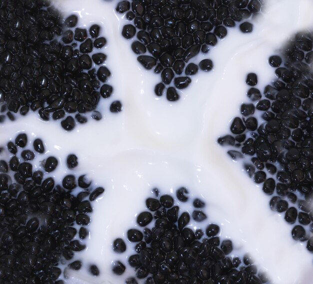 Caviale nero con sfondo di panna montata a forma di stella Vantaggi del concetto di caviale nero