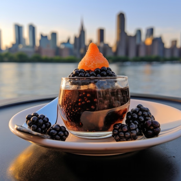 Caviar Elegance Una bambola di lusso con lo skyline di New York come sfondo