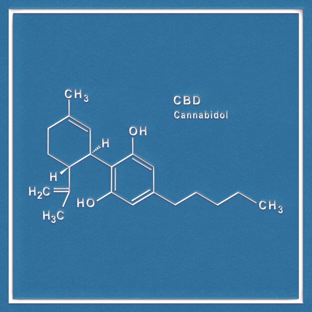 CBD Cannabidiolo Formula chimica strutturale su sfondo bianco