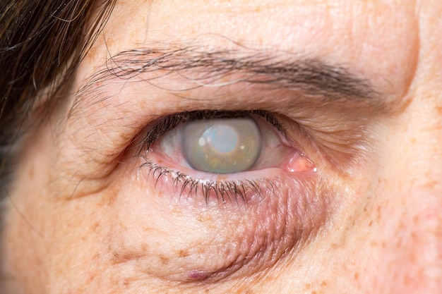 Cecità in un occhio della donna matura opacità corneale e cataratta