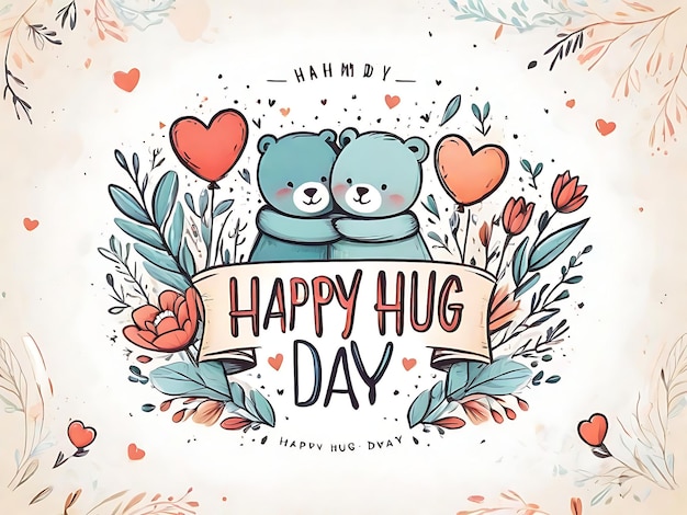 Celebra Happy Hug Day con il nostro Banner orizzontale disegnato a mano vettoriale gratuito