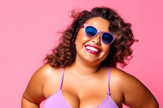 Celebra la positività del corpo con una modella plus size sicura di sé e orgogliosa che sorride alla fotocamera Generata dall'AI