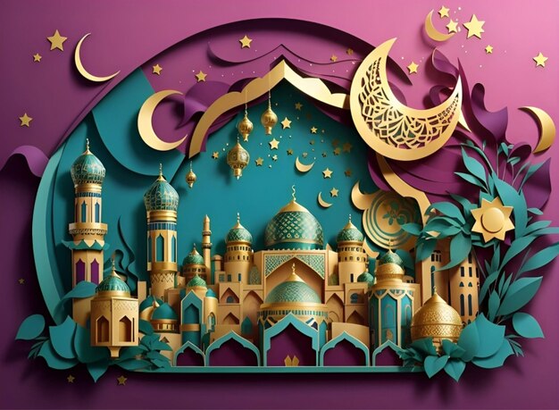 Celebrate il Ramadan Kareem con splendide illustrazioni in stile PaperStyle