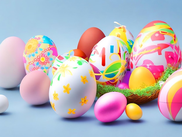 Celebrazione 3D con molte uova di Pasqua per il design decorativo immagine scaricata