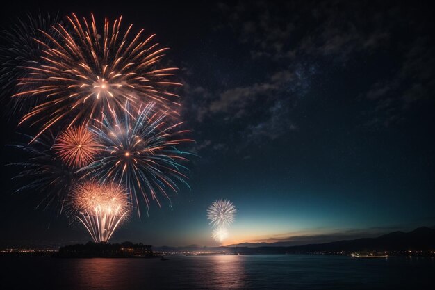 celebrazione buon anno nuovo e buon Natale fuochi d'artificio isolati su sfondo nero isolato