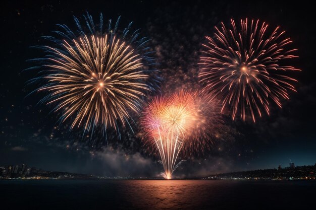 celebrazione buon anno nuovo e buon Natale fuochi d'artificio isolati su sfondo nero isolato