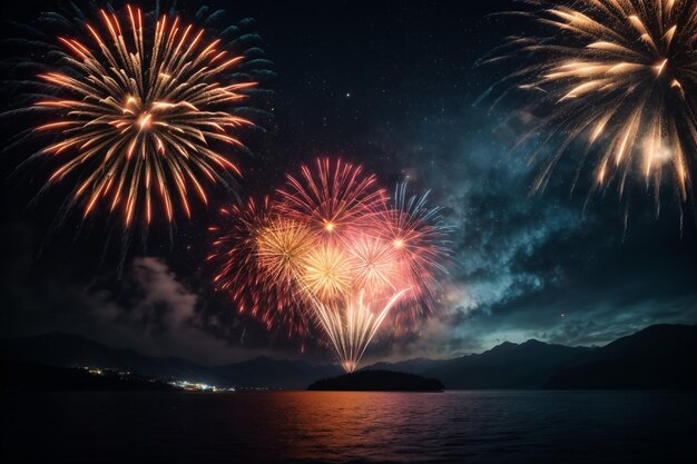 celebrazione buon anno nuovo e buon Natale fuochi d'artificio isolati su sfondo nero isolato