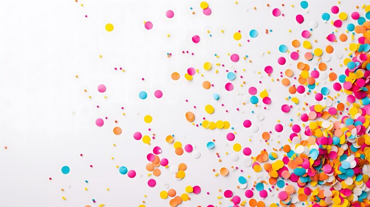 Foto celebrazione colorata con confetti su sfondo bianco