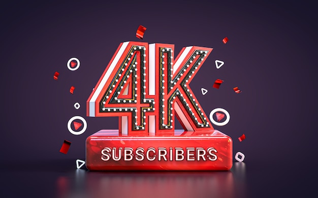 Celebrazione degli abbonati 4k Quattromila follower social media congratulazioni carta 3d rendering