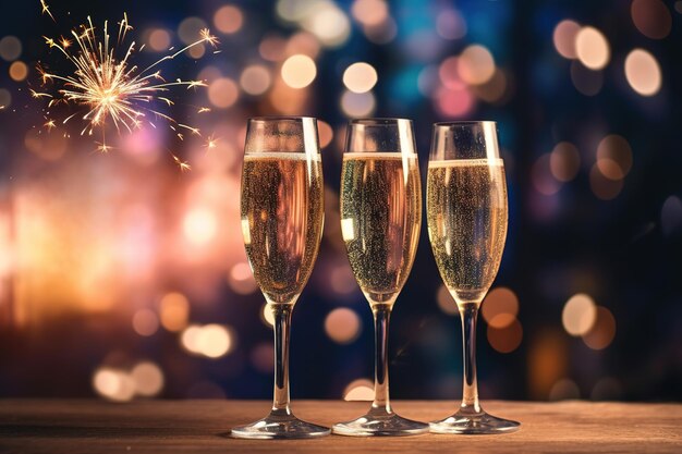 Celebrazione del Capodanno sullo sfondo di una bottiglia di champagne
