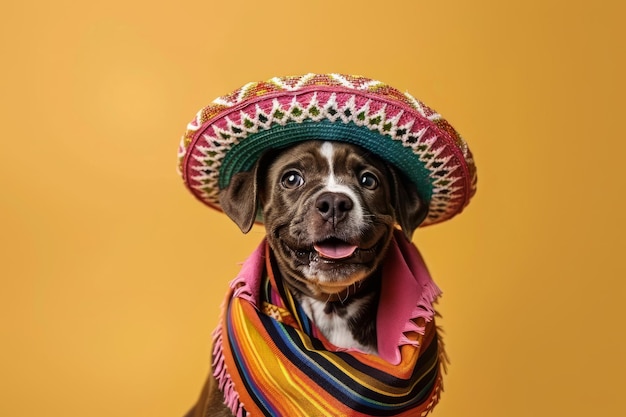 Celebrazione del Cinco de Mayo cane carino che indossa un sombrero messicano