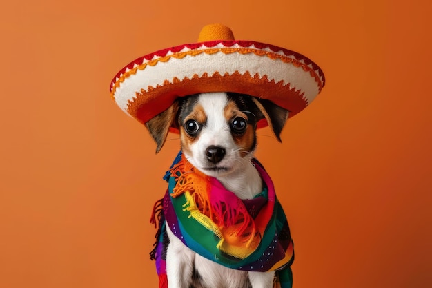 Celebrazione del Cinco de Mayo cane carino che indossa un sombrero messicano