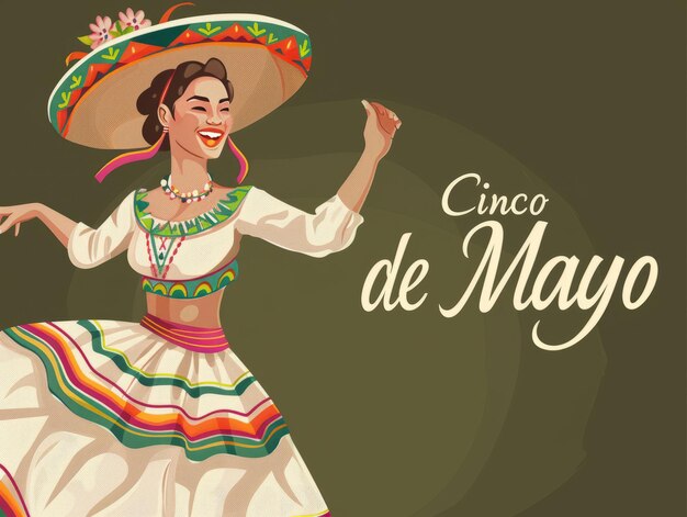 Celebrazione del Cinco de Mayo con una donna in abiti tradizionali messicani che balla