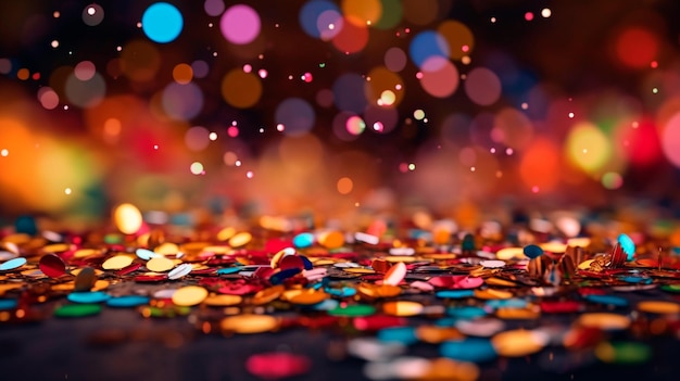 Celebrazione del colore Coriandoli colorati e Bokeh su uno sfondo di carnevale IA generativa