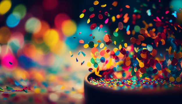 Celebrazione del compleanno multicolore con AI generativa della decorazione dei coriandoli