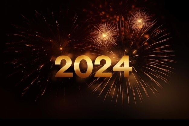 Celebrazione del felice anno nuovo 2024 fuochi d'artificio IA generativa