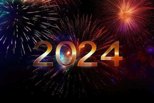 Celebrazione del felice anno nuovo 2024 fuochi d'artificio IA generativa