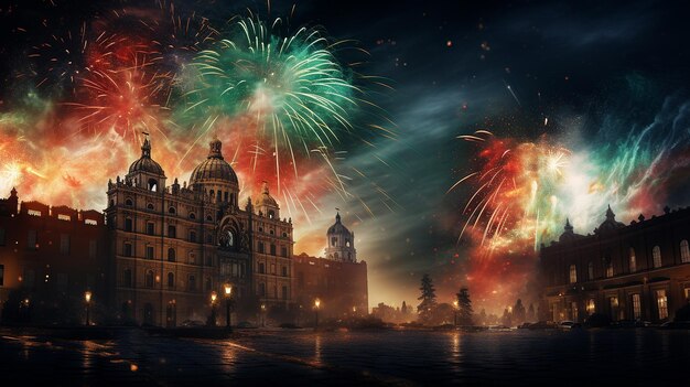 Celebrazione del giorno dell'indipendenza del Messico con fuochi d'artificio