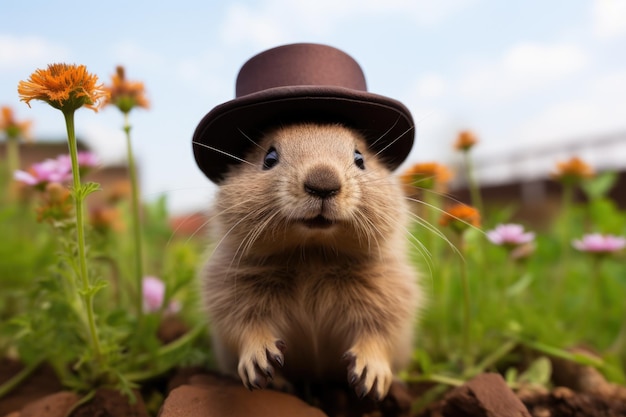 Celebrazione del Groundhog Day con Punxsutawney Phil che emerge per prevedere il tempo una tradizione annuale a febbraio che anticipa una primavera precoce o un inverno prolungato