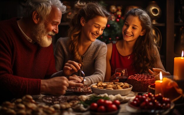 Celebrazione del Natale con vino e famiglia in una foto