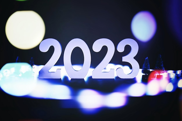 Celebrazione del nuovo anno 2023 Luci sfocate sullo sfondo