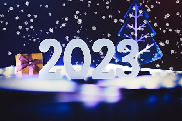 Celebrazione del nuovo anno 2023 Luci sfocate sullo sfondo